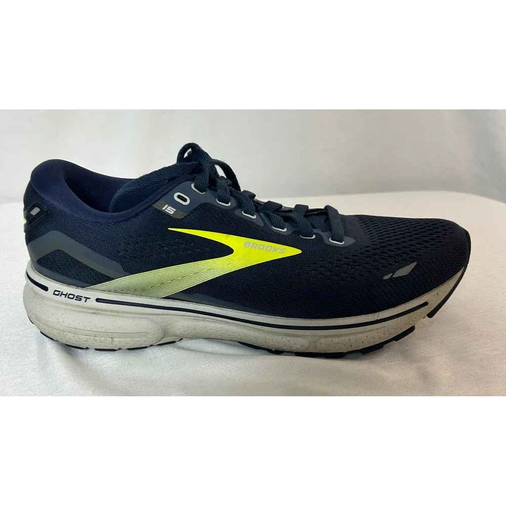 Brooks Ghost 15 Mens Running Shoes Navy Blue Neon Yellow 1103931D429 Size 7.5 D